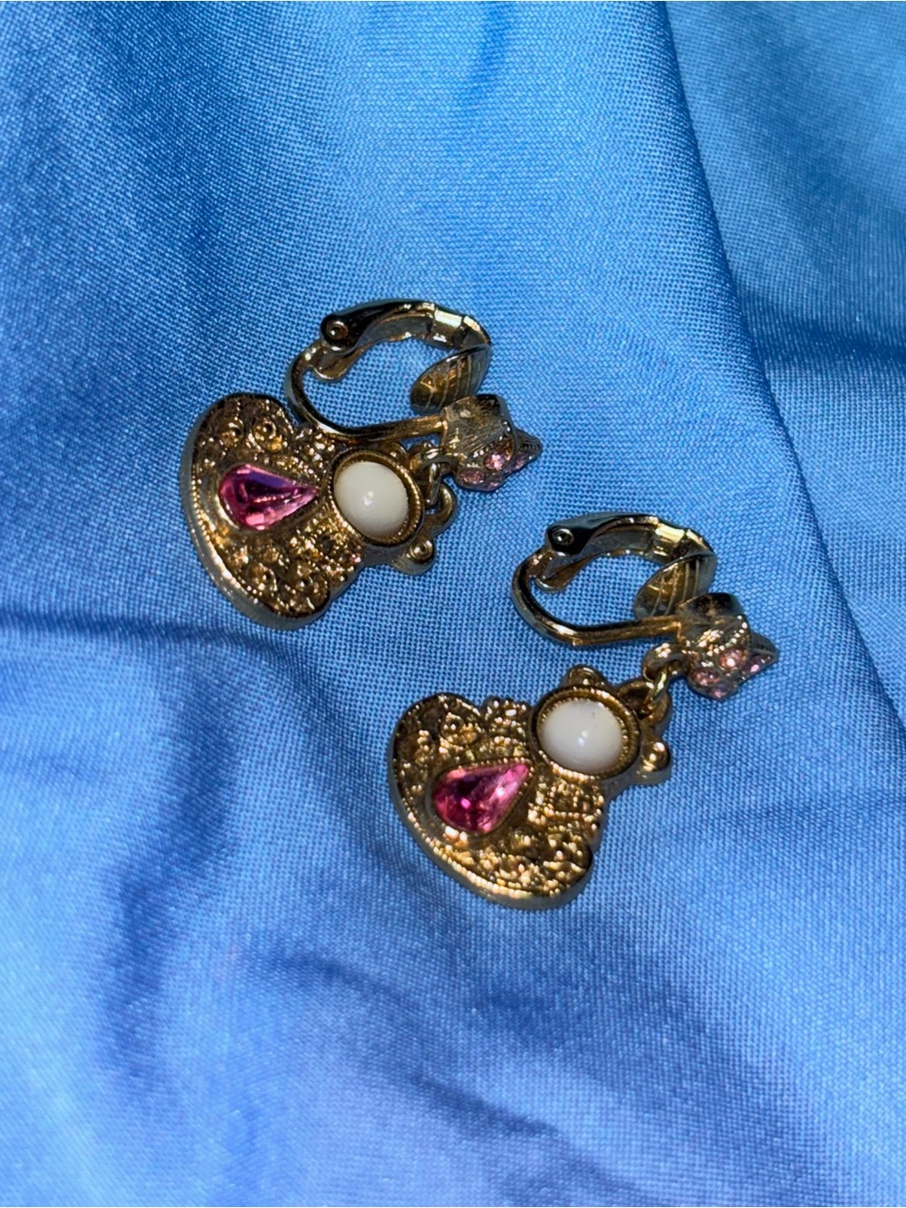 Beautiful rare htf pink gold tone clipon costume earrings vintage 60s jewelry - Picture 2 of 4